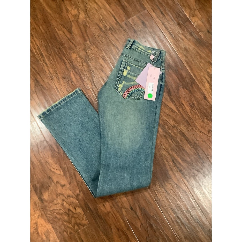 Fancy Collection Jeans Blue Denim Bootcut Embroider Embellished Casual Women 24